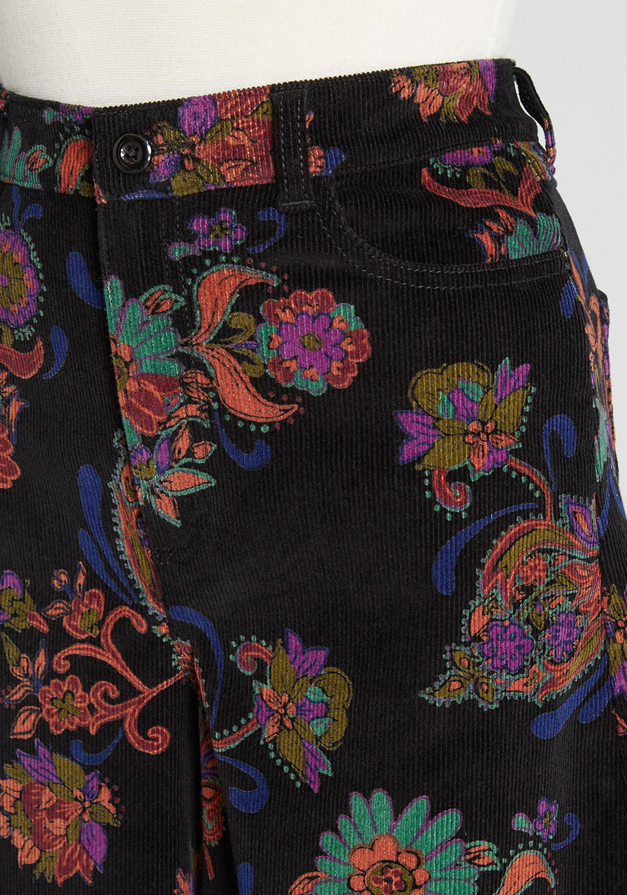 Paisley Affirmations Cord Wide-Leg Pants