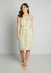 Checkered Gingham Print Belted Button Front Vintage Sleeveless Above the Knee Shirt Dress