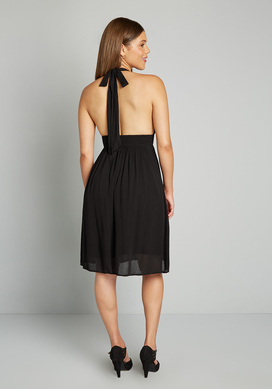 Deep V Halter Dress in black