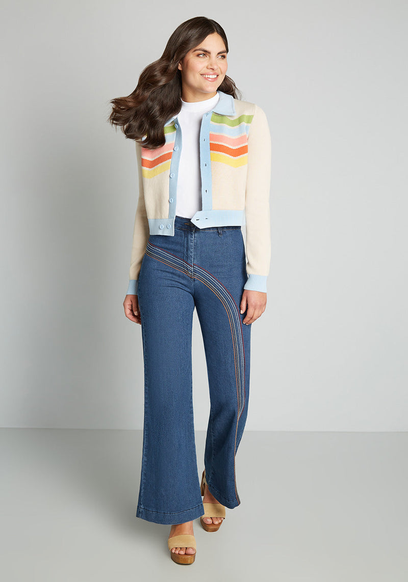 70s Vintage Rainbow Jeans, High Rise 26” Waist, Wide Leg with Rainbow –  Covet Vintage