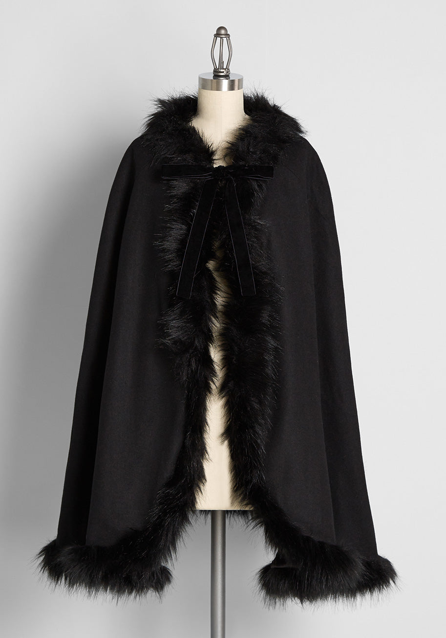 A Strong Attraction Faux-Fur Trim Cape