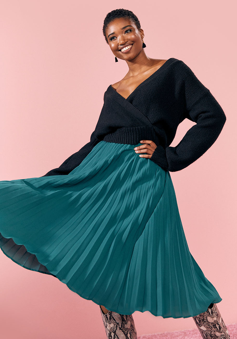 Prim and Pleated Midi Skirt