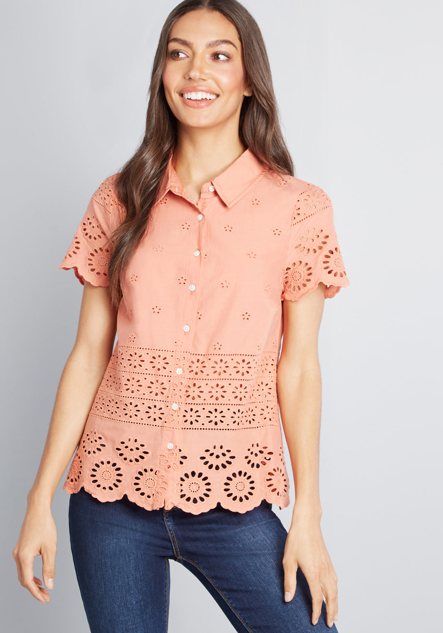 Eyelet Success Button-Up Top