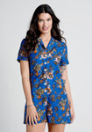 Summer Floral Print Collared Pocketed Button Front Fitted Vintage Button Closure Short Sleeves Sleeves Romper