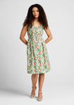 A-line Sleeveless Scoop Neck Above the Knee Floral Print Fit-and-Flare Vintage Shirred Pleated Button Closure Pocketed Semi Sheer Button Front Fitted Dress