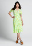 V-neck Puff Sleeves Sleeves Tie Waist Waistline Floral Print Rayon Spring Self Tie Wrap Semi Sheer Midi Dress