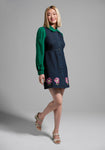 A-line Round Neck Summer Fall Embroidered Button Front Fitted Above the Knee Floral Print Jumper