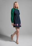 A-line Button Front Fitted Embroidered Floral Print Round Neck Above the Knee Summer Fall Jumper