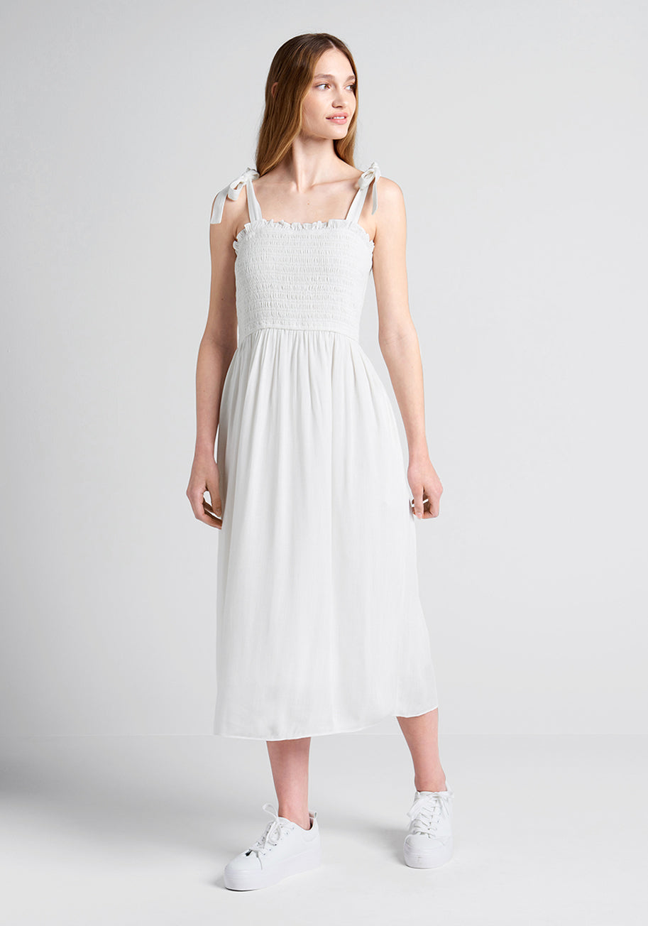 Radiant Romance White Tie-Strap Maxi Dress