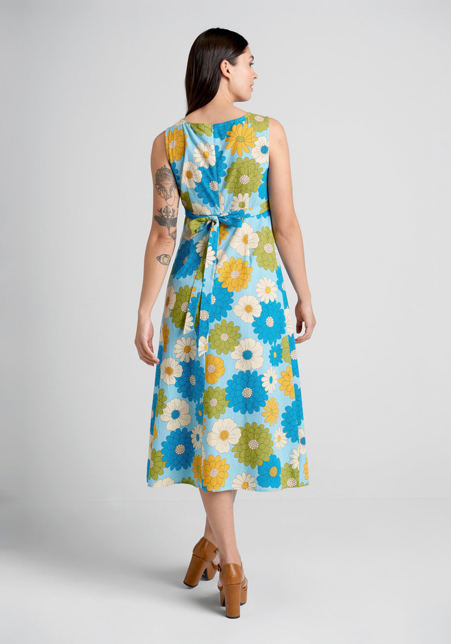 Clear Blue Sky Garden Midi Dress