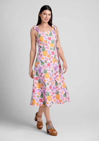A-line Fitted Self Tie Square Neck Sleeveless Summer Midi Dress