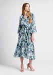 Tall V-neck Flutter Sleeves Floral Print Summer Wrap Flowy Vintage Belted Midi Dress