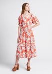 Gathered Tiered Short Sleeves Sleeves Floral Print Scoop Neck Polyester Summer Midi Dress