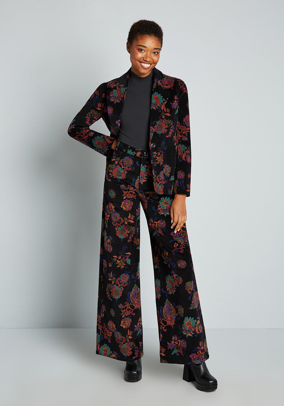 Paisley Affirmations Cord Wide-Leg Pants