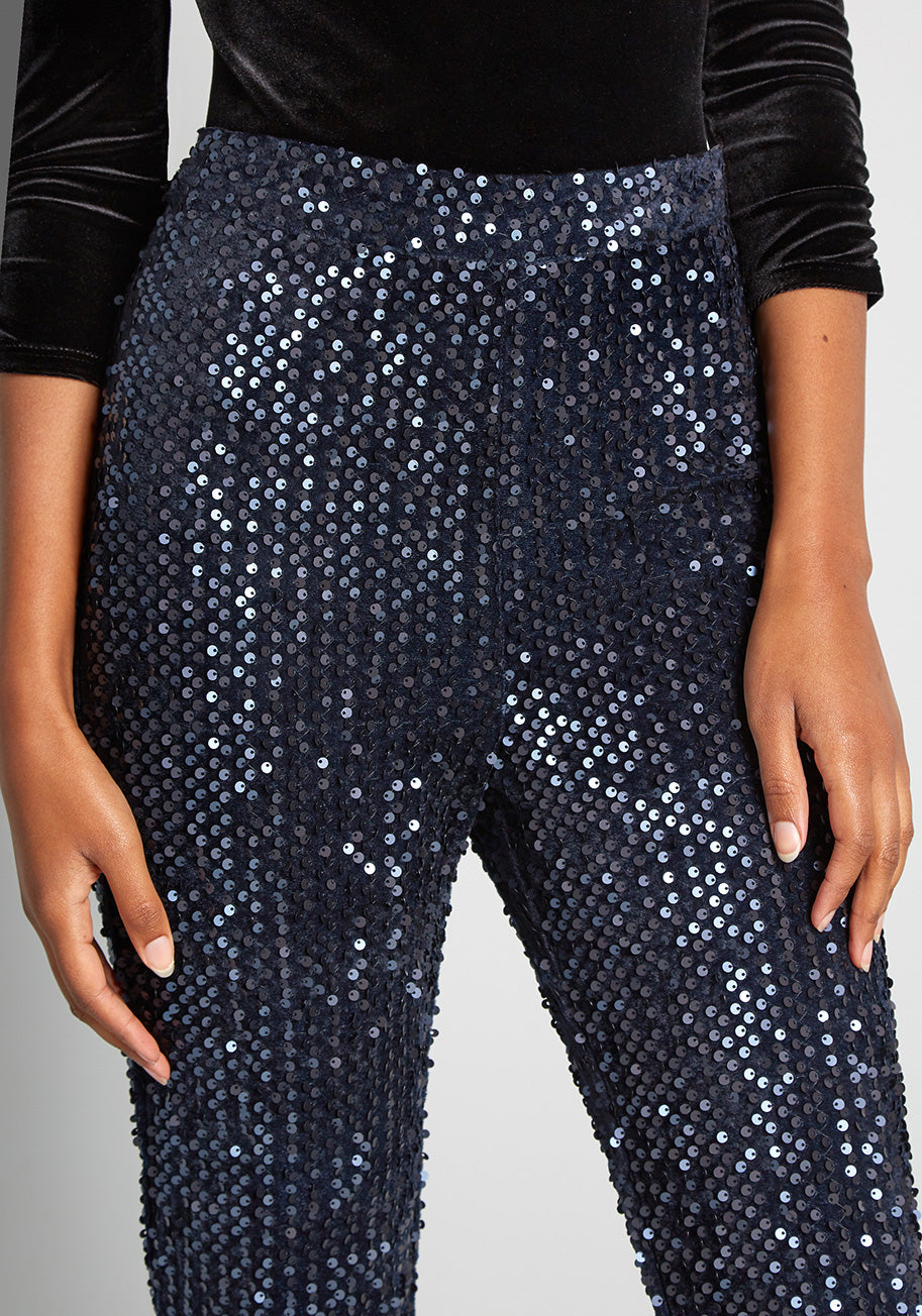 A Memorable Midnight Sequin Flare Pants