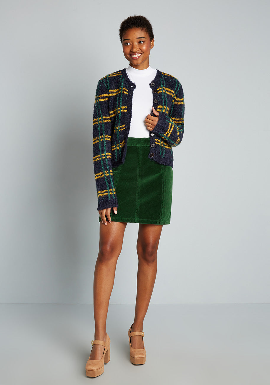 Ephemeral Emerald Corduroy Mini Skirt