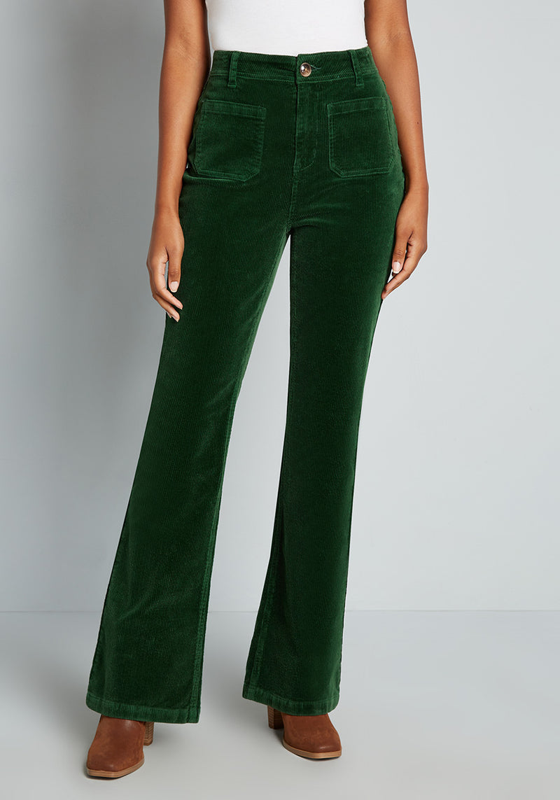 High Rise Corduroy Pants for Women Flare Pull On Plus Size Slim