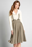 Pocketed Side Zipper Button Closure Vintage General Print Above the Knee Notched Collar Swing-Skirt Jumper