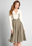 General Print Side Zipper Button Closure Pocketed Vintage Above the Knee Swing-Skirt Notched Collar Jumper