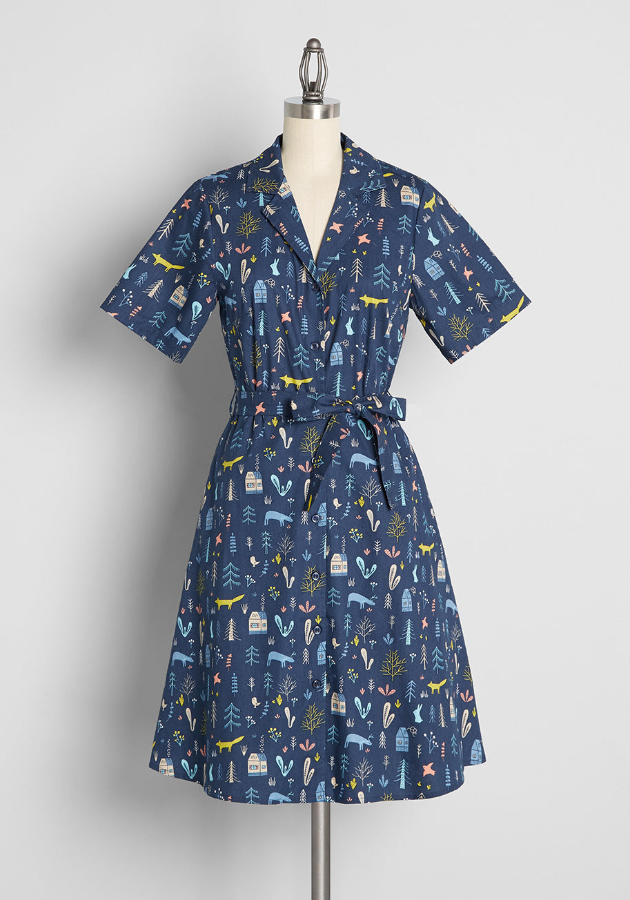 Cabinside Curiosities Tie-Belt Shirt Dress