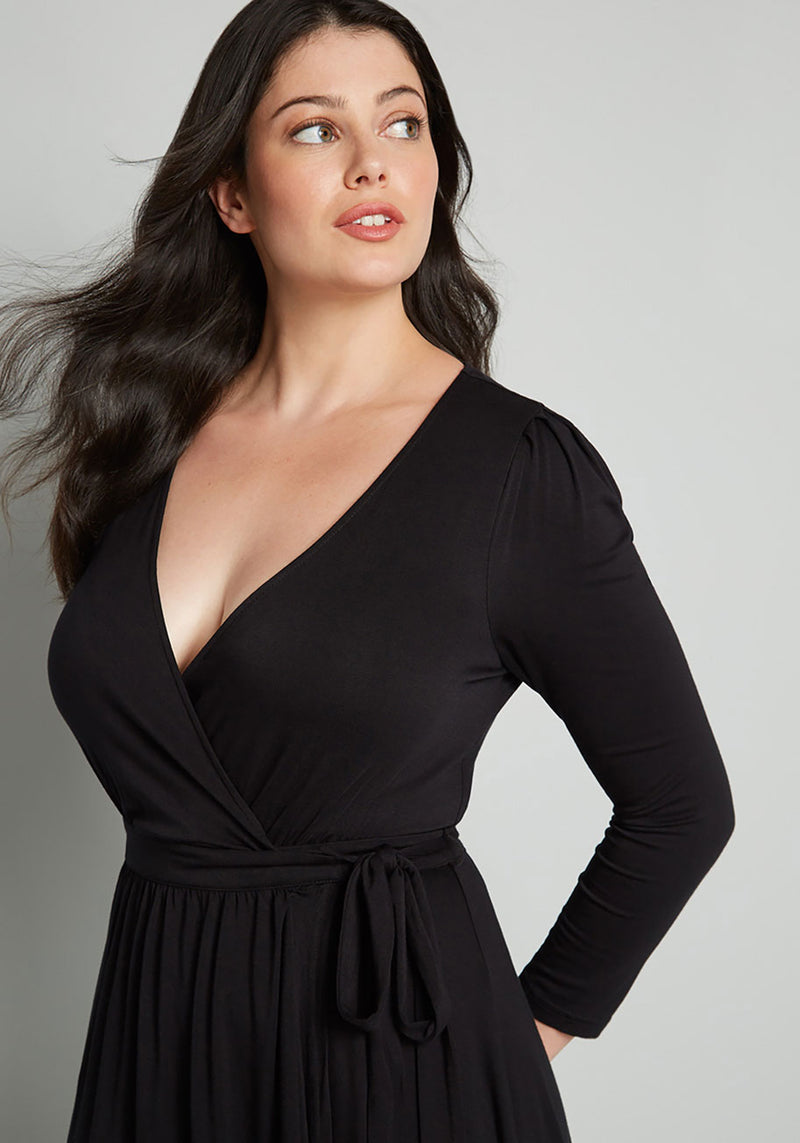 Plus size black wrap dress