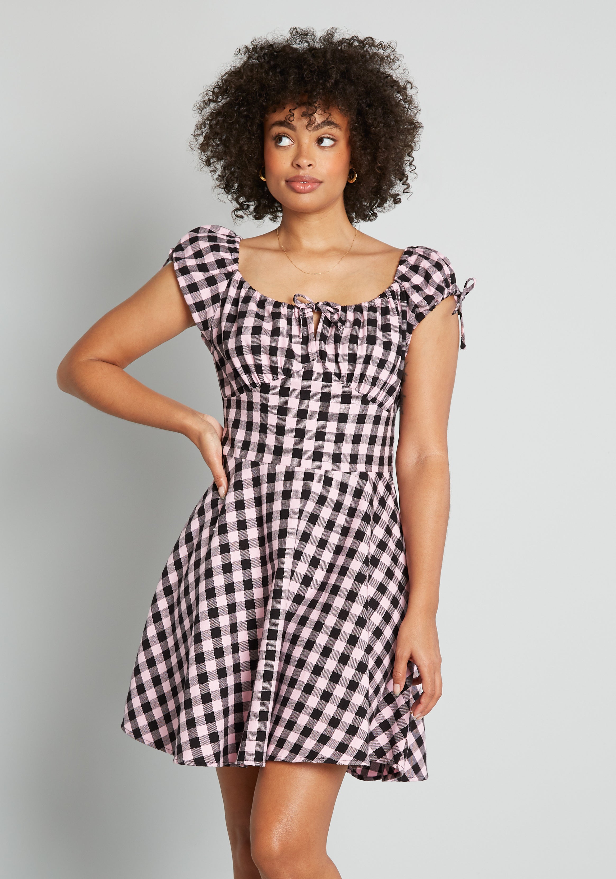 Attitudes In Check A-Line Dress