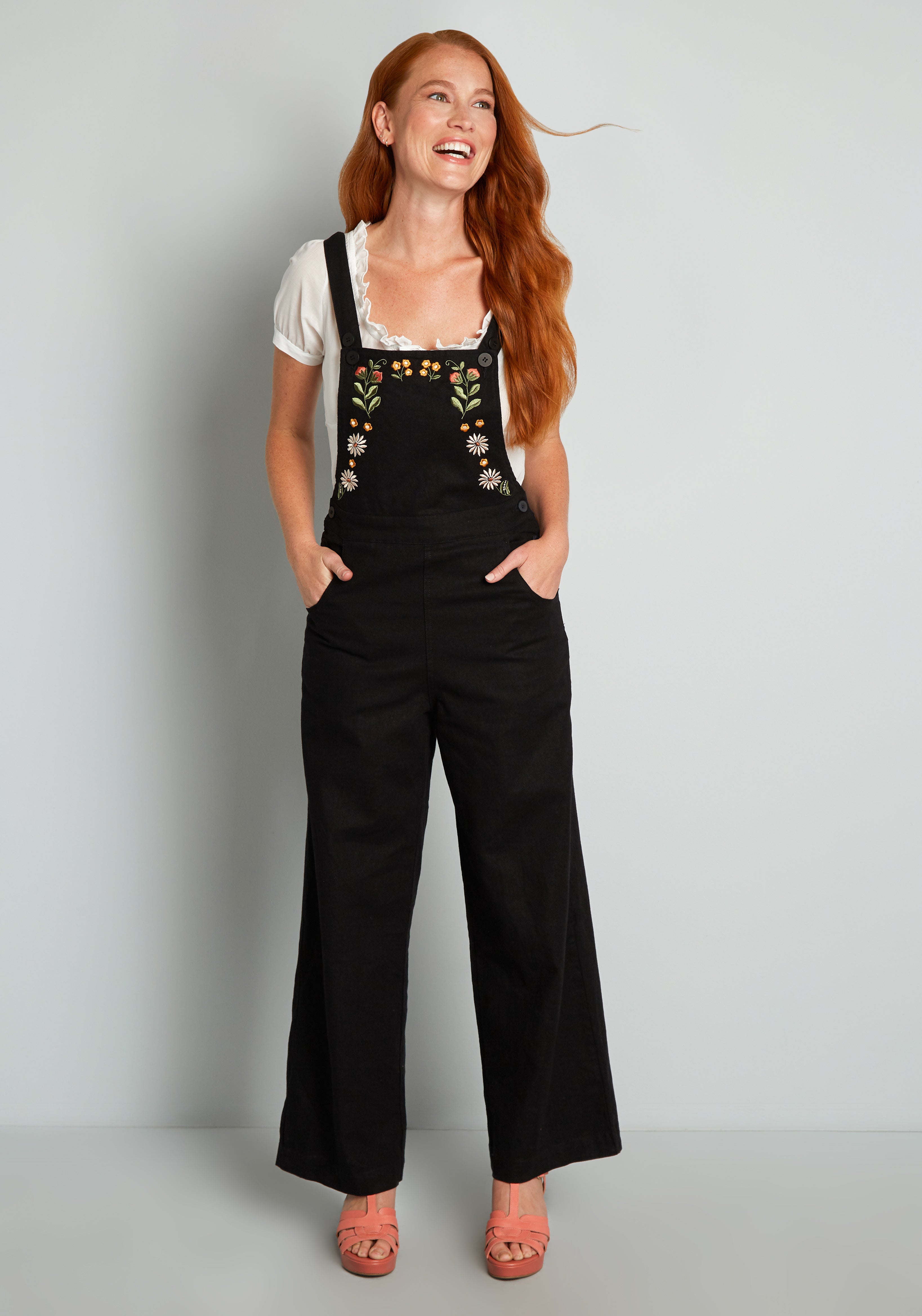 One Flor-All Embroidered Overalls