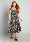 Floral Print Fitted Flowy Back Zipper Cotton Midi Dress With Ruffles