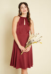 A-line Flowy Keyhole Back Zipper Halter Sleeveless Bridesmaid Dress