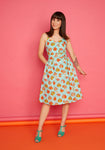 A-line Floral Print Cotton Pocketed Fitted Button Front Belted Shirred Halter Sweetheart Summer Fit-and-Flare Dress