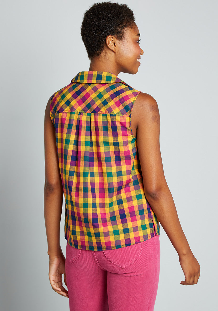 Campfire Cookout Sleeveless Button-Up Top