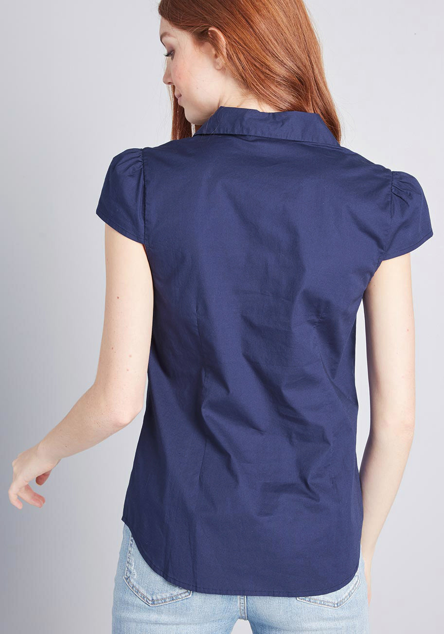 Off To A Good Start-Up Cap Sleeve Blouse