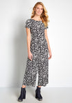 Animal Leopard Print Short Sleeves Sleeves Back Zipper Pocketed Semi Sheer Button Closure Jumpsuit