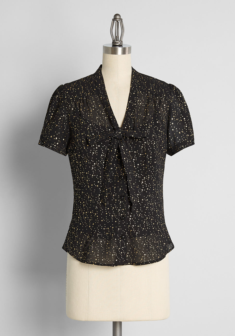 Sheerly Starstruck Button-Up Blouse