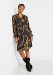 Sophisticated V-neck Sheer Flowy Floral Print Elasticized Waistline Long Sleeves Midi Dress With Ruffles