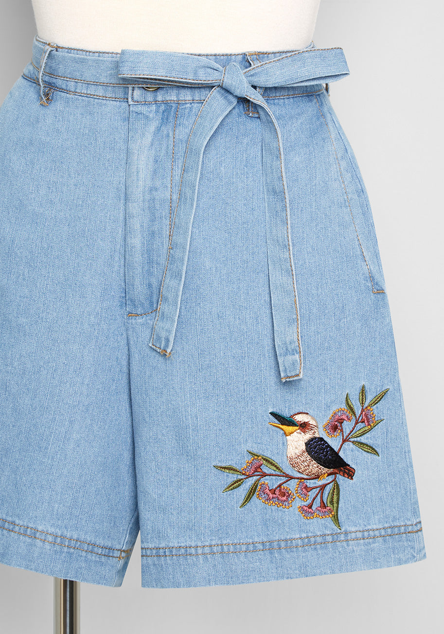 Kooky Kookaburra Tie-Waist Denim Shorts