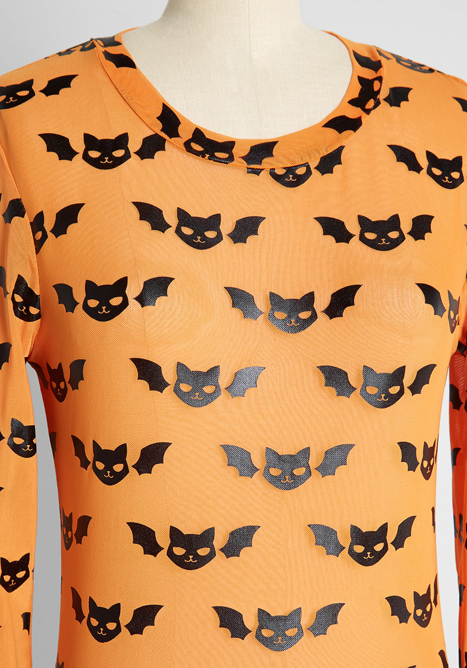 ModCloth x Dangerfield A Purr-Fect Swarm Long Sleeve Mesh Top