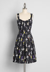 Vintage Pocketed Fitted Back Zipper Sleeveless Fit-and-Flare General Print Cotton Party Dress