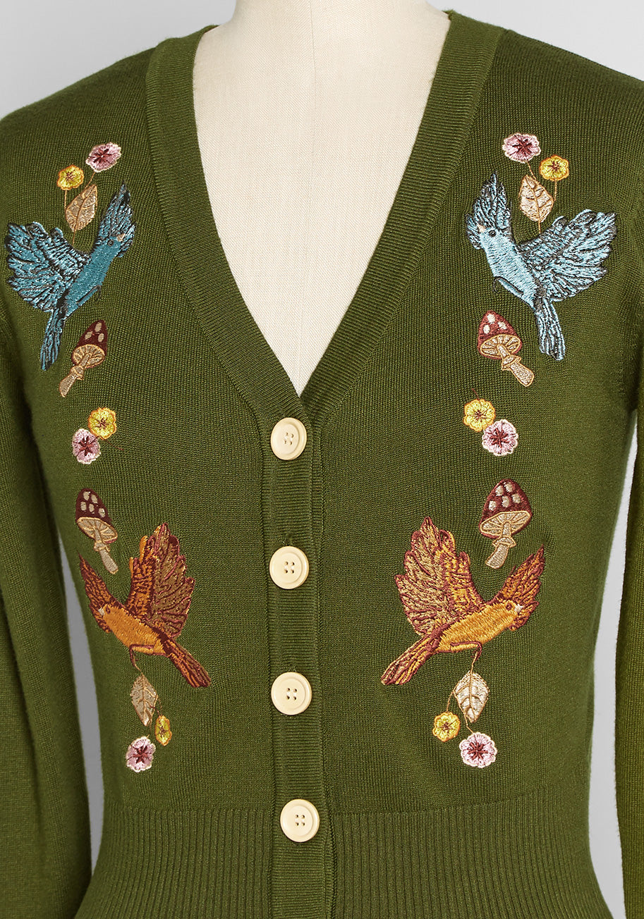 Forest Fly-By Embroidered Cardigan