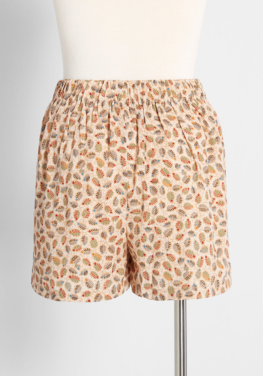 Leaves of Fancy Tie-Waist Shorts