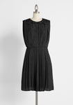 Tall Short Elasticized Waistline Sleeveless Belted Pleated Vintage Back Zipper Dress With a Sash