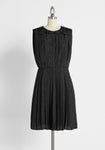 Tall Back Zipper Pleated Belted Vintage Elasticized Waistline Sleeveless Short Dress With a Sash