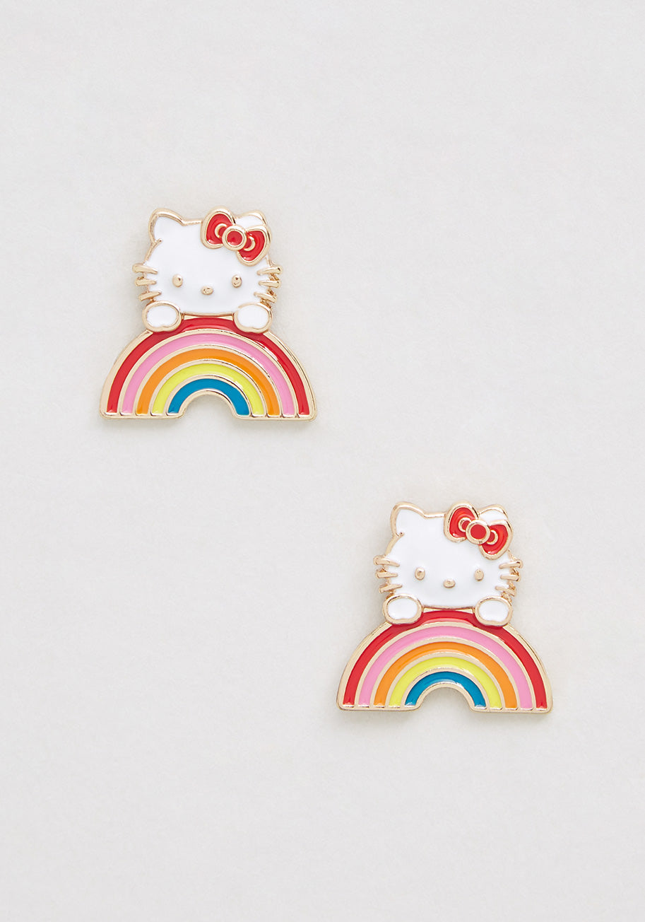 Hello Kitty Peeking Over Rainbows Stud Earrings