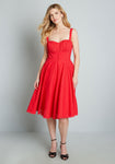 Swing-Skirt Corset Waistline Gathered Vintage Fit-and-Flare Cotton Sleeveless Sweetheart Dress by Modcloth