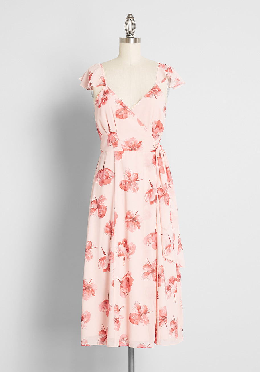 Sweet Hints and Soft Whispers Midi Wrap Dress