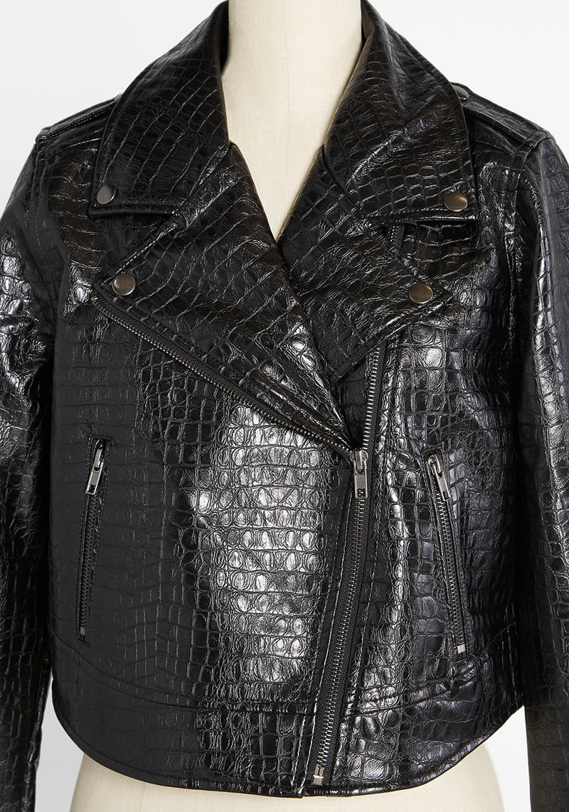 Faux Leather Croc Embossed Oversized Blazer