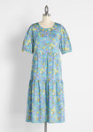 Vintage Tiered Pocketed Puff Sleeves Sleeves Round Neck Smocked Floral Print Summer Party Dress/Midi Dress