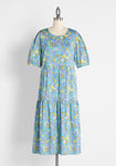 Floral Print Tiered Pocketed Vintage Puff Sleeves Sleeves Round Neck Smocked Summer Party Dress/Midi Dress