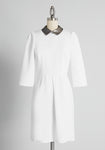 Tall Collared 3/4 Sleeves Short Back Zipper Semi Sheer Stretchy Dress