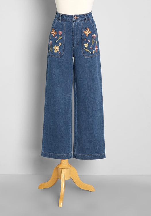 It's A Spring Thing Embroidered Wide-Leg Jeans | ModCloth